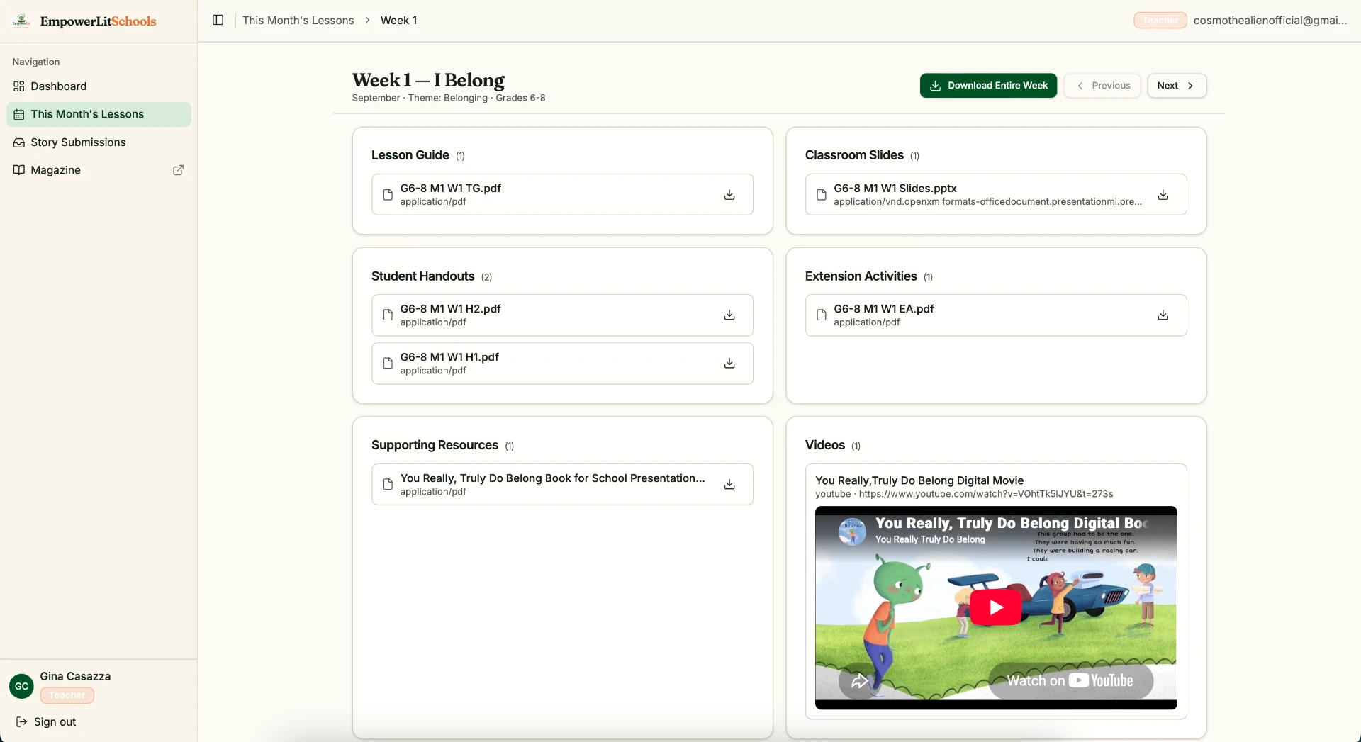 Weekly Teaching Experience